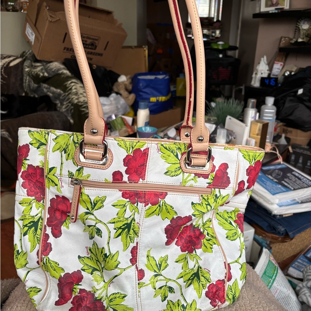 Tignanello Genuine Leather 'Bed of Roses' Satchel/Shoulder Bag 11"x11". Lovely!